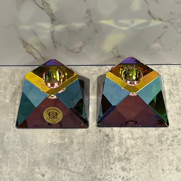 House of Goebel vintage W Germany lead crystal iridescent candle holders - Picture 6 of 16